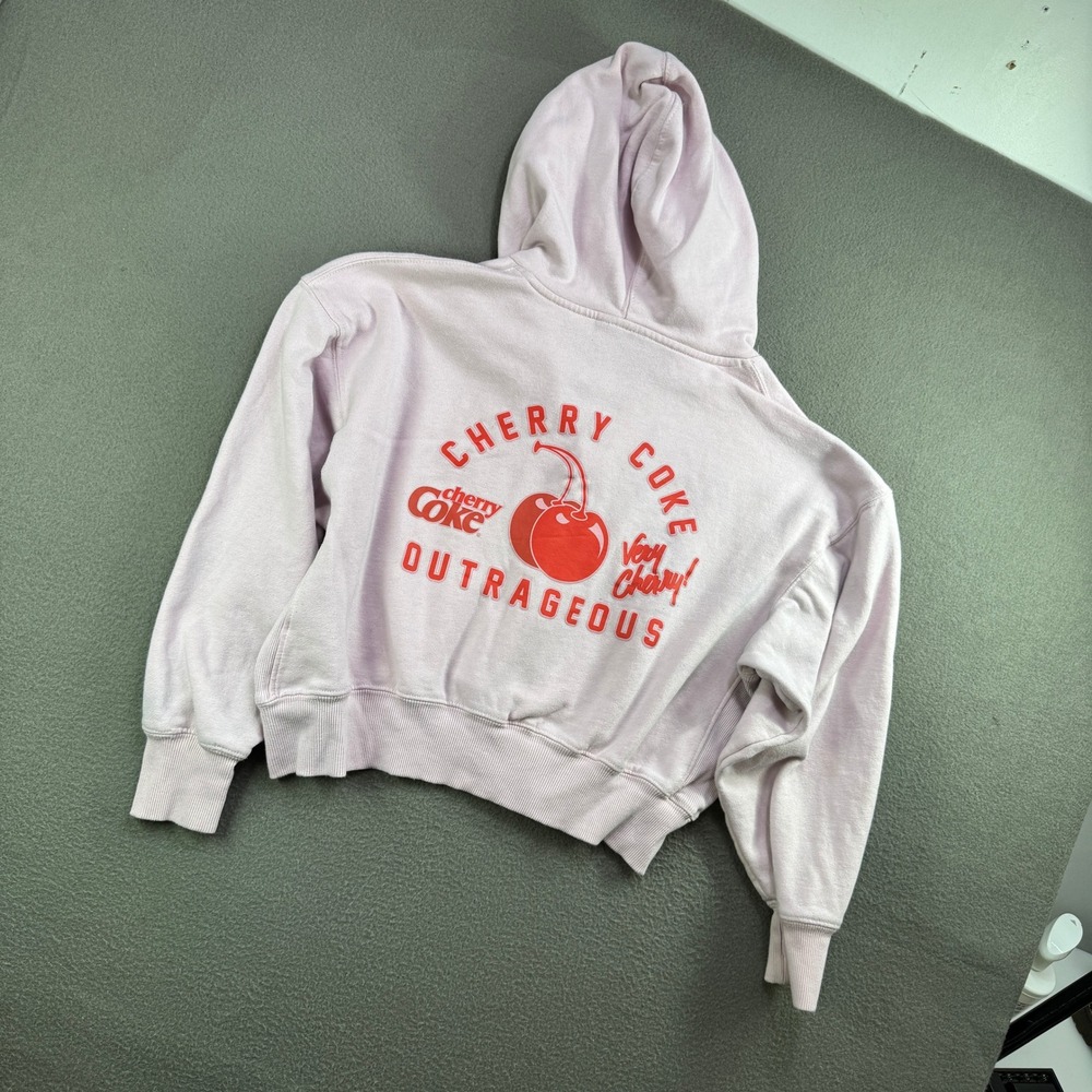 Coca-Cola Cherry Coke Hoodie Women Medium Pink Zip Up Cropped Fleece Sweatshirt - Picture 3 of 10